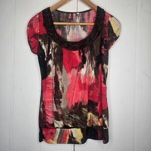 No Boundaries Abstract Print Top Women Medium Red Brown Braided Y2K Indie Sleaze
